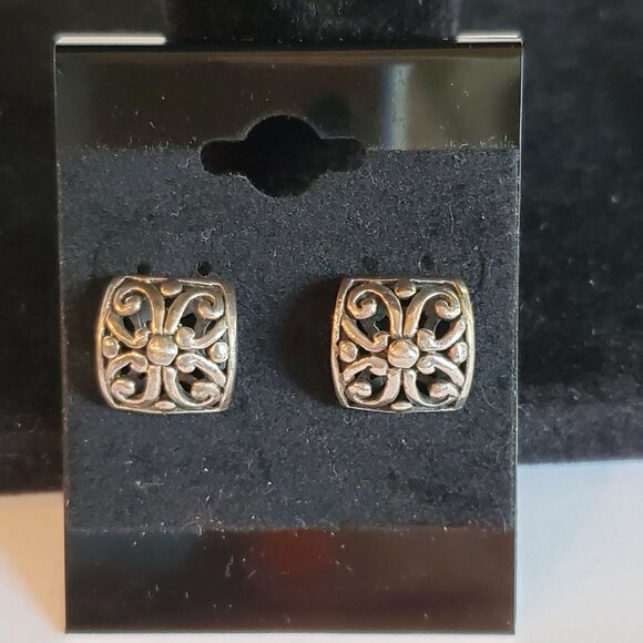 Vintage Modern Sterling Silver Stud Earring Square Cut Silver Tone - Picture 1 of 6